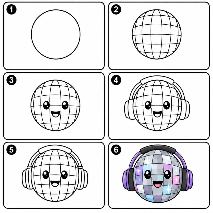 Disco Ball wearing a Headphone Drawing Ideas