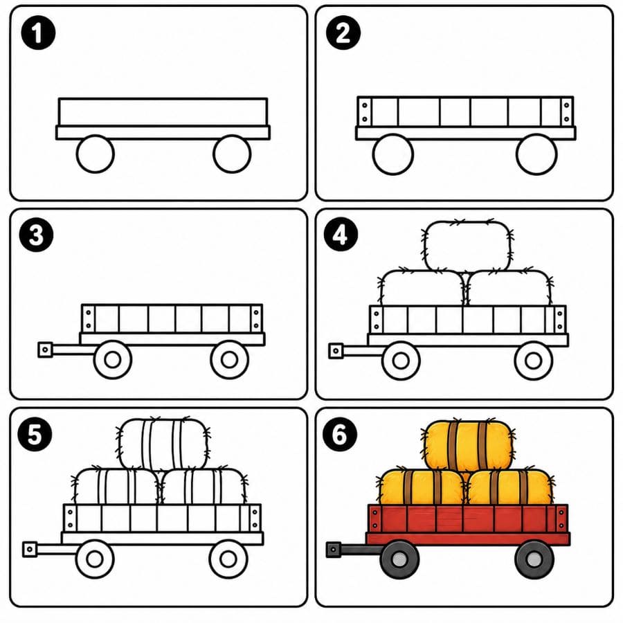 Farm wagon carrying hay bales Drawing Ideas