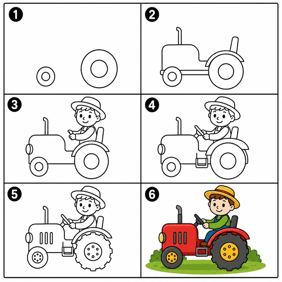Farmer driving a tractor Drawing Ideas