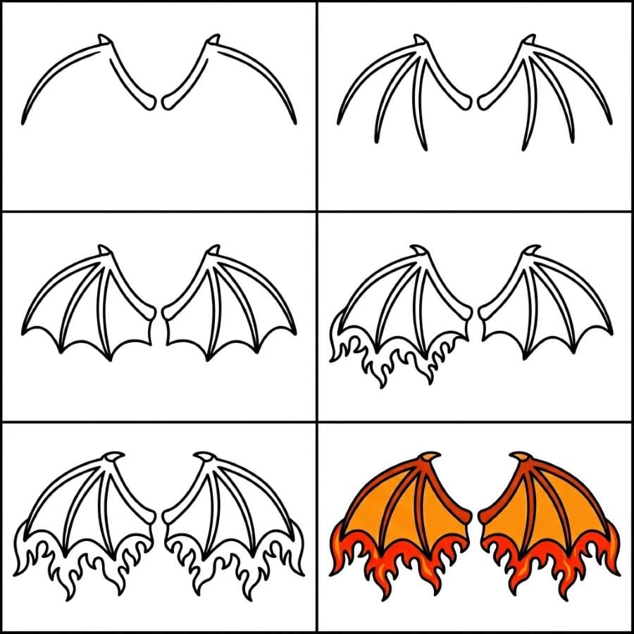 Fire dragon wings with flame edges Drawing Ideas