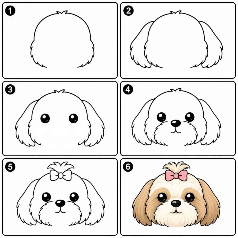 Fluffy Shih Tzu Face Drawing Ideas
