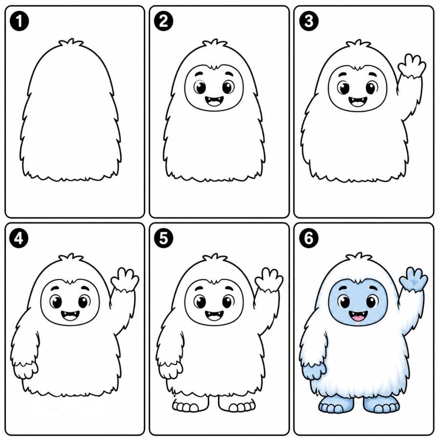 Friendly Yeti waving Drawing Ideas