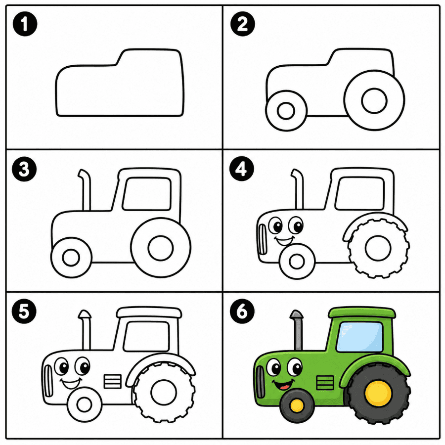 Funny tractor character Drawing Ideas
