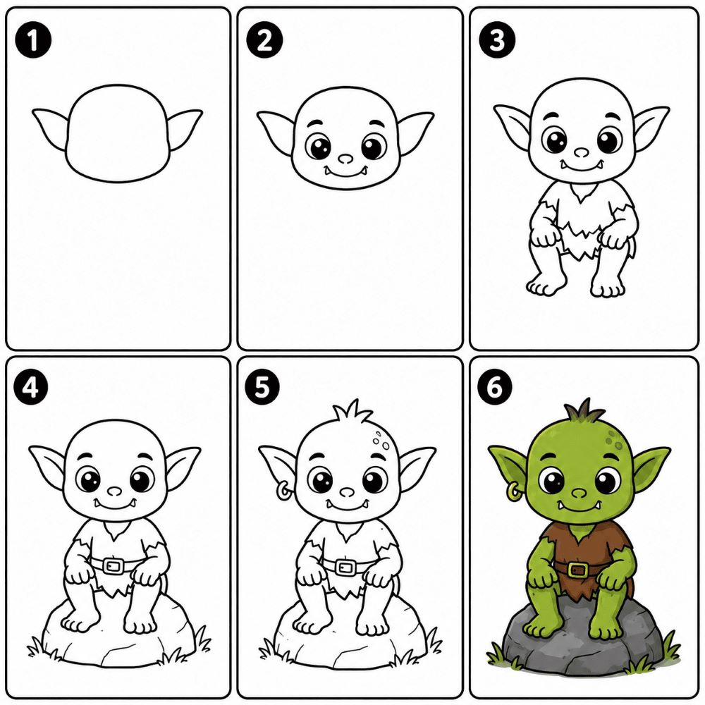 Goblin sitting on a rock Drawing Ideas