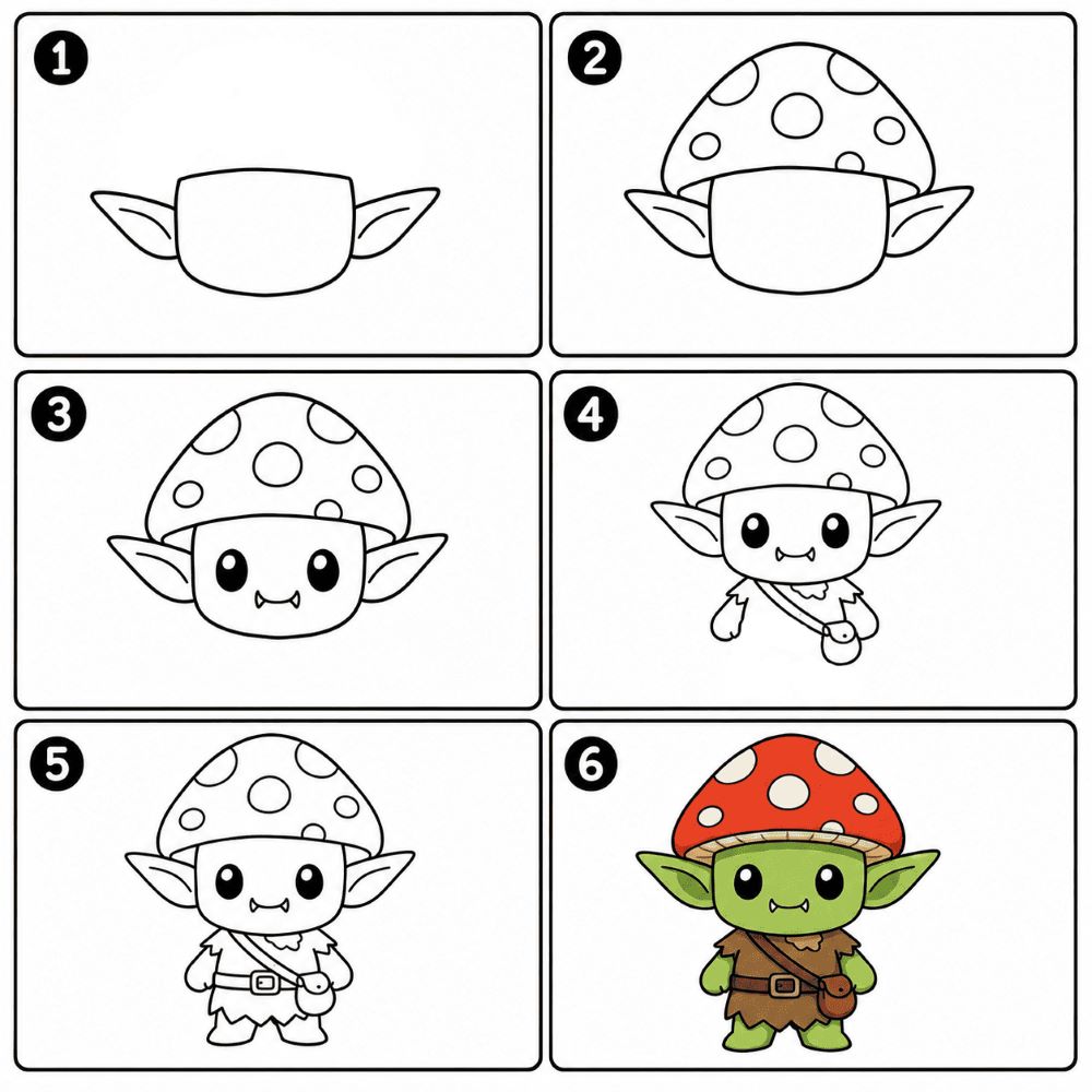 Goblin wearing a mushroom hat Drawing Ideas