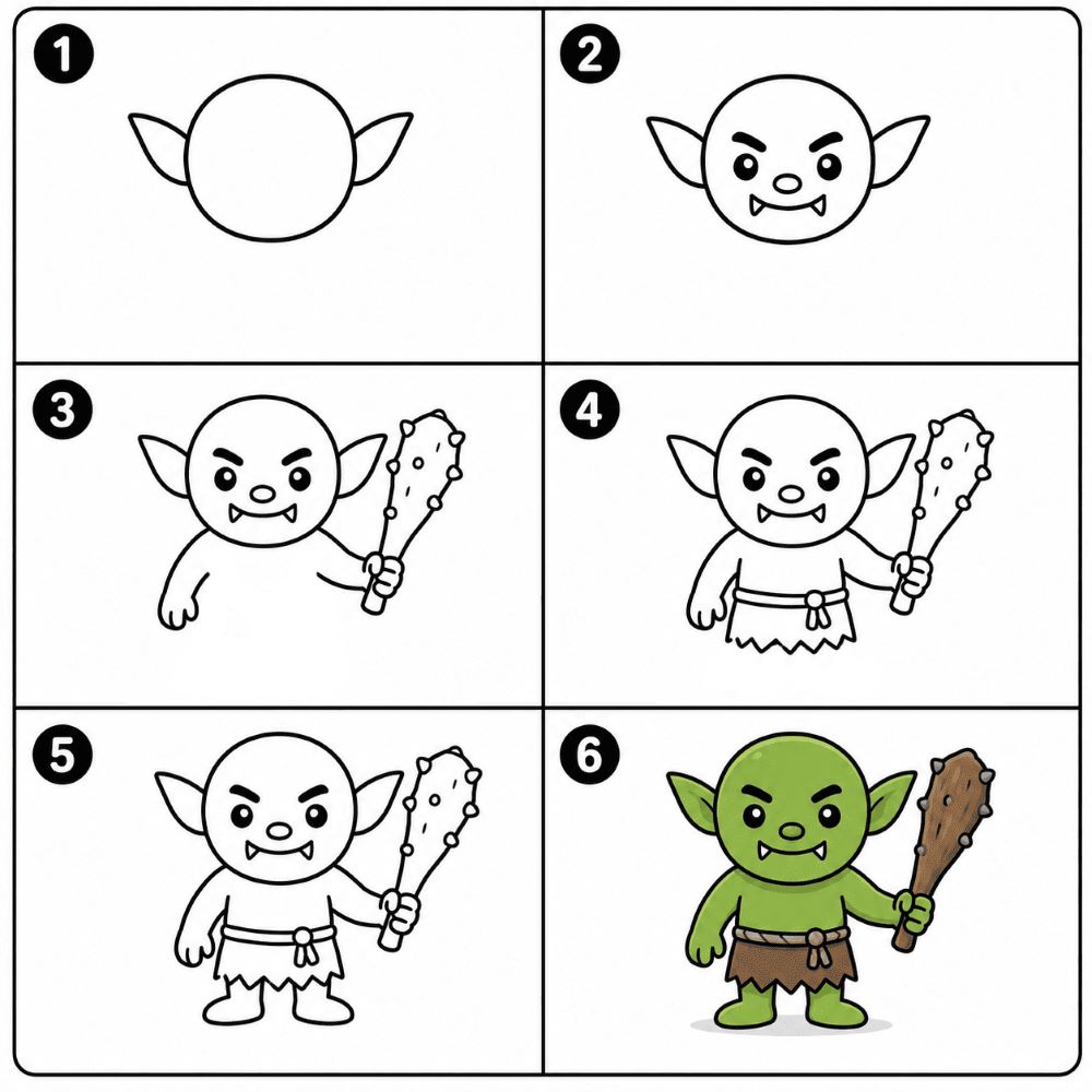 Goblin with a club Drawing Ideas