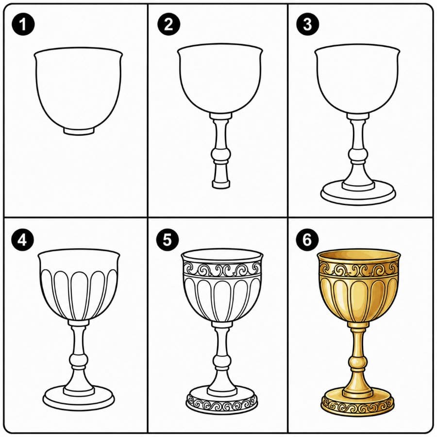 Gold wine glass Drawing Ideas
