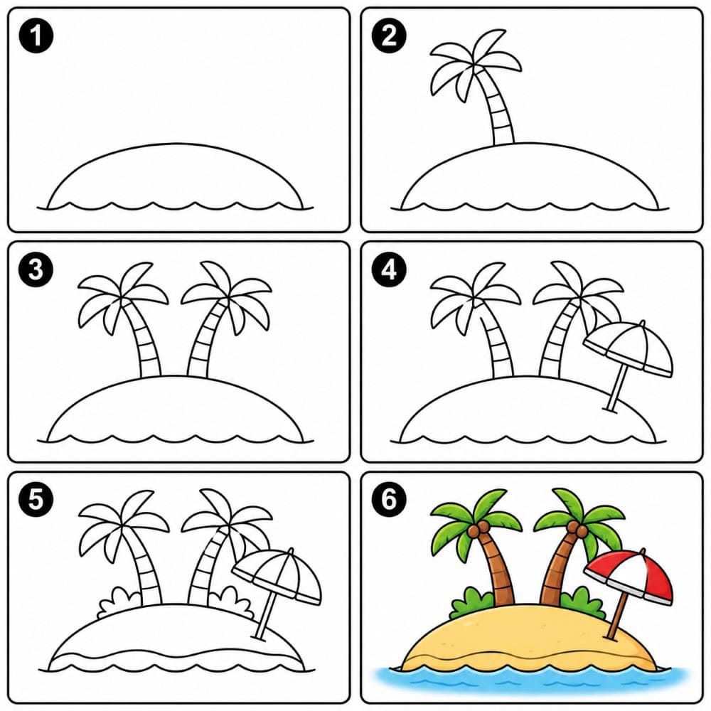 Island and a beach umbrella Drawing Ideas