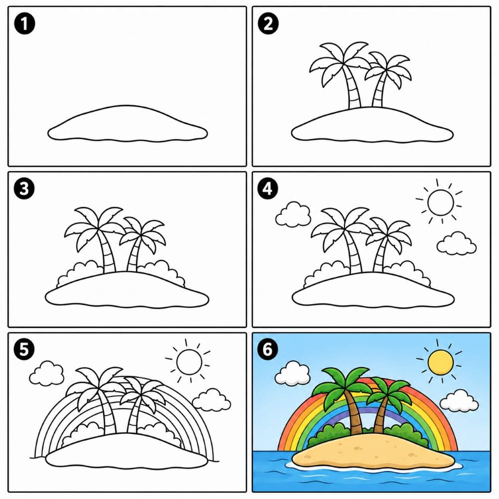 Island and a rainbow Drawing Ideas