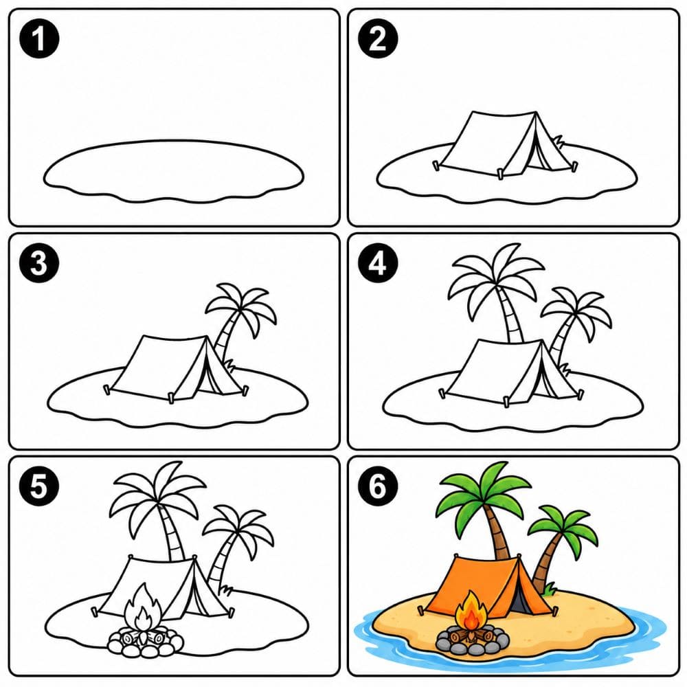 Island and a tent Drawing Ideas
