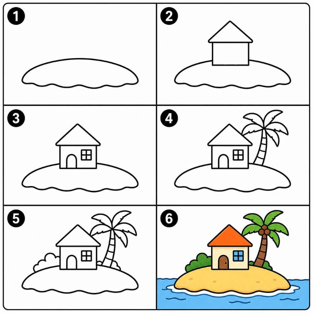 Island with a house Drawing Ideas
