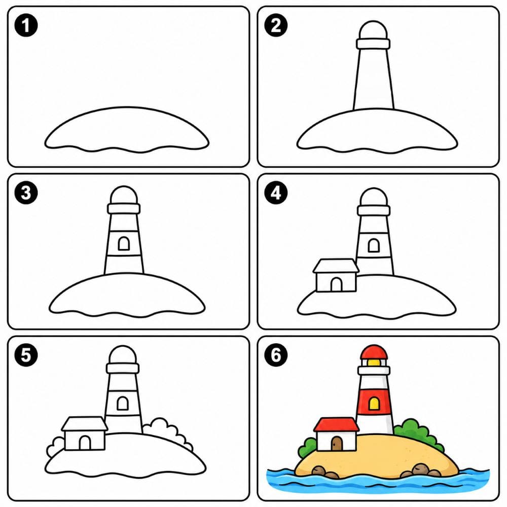 Island with a lighthouse Drawing Ideas