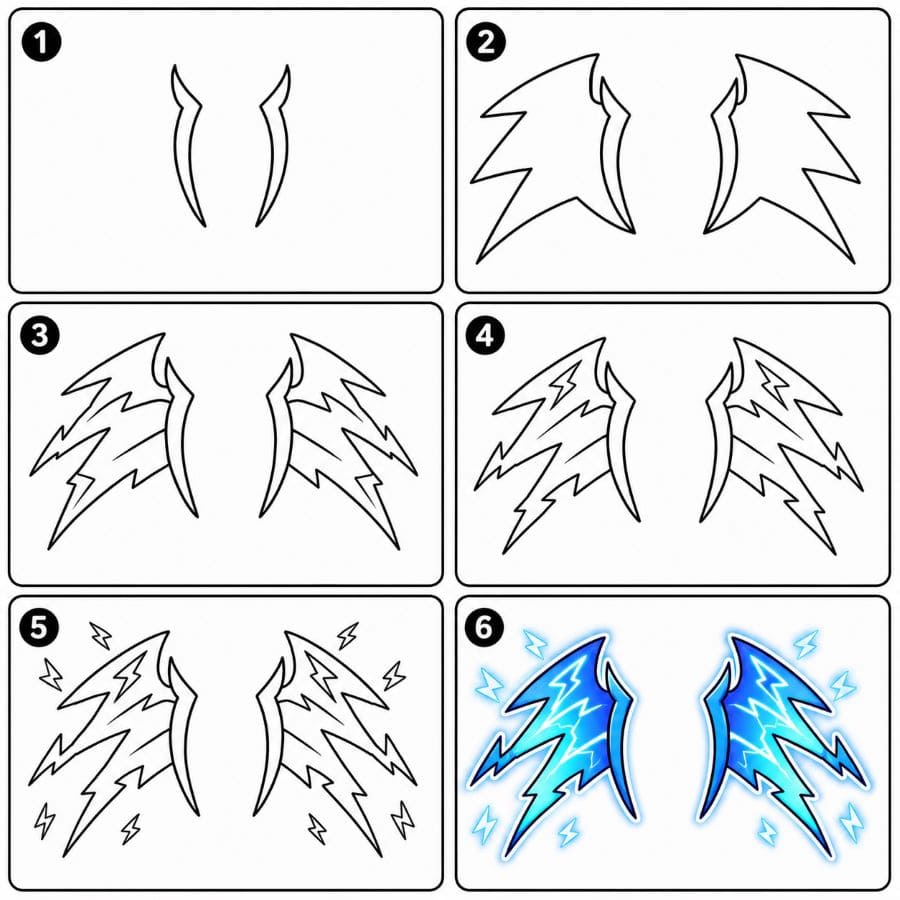 Lightning dragon wings glowing with energy Drawing Ideas