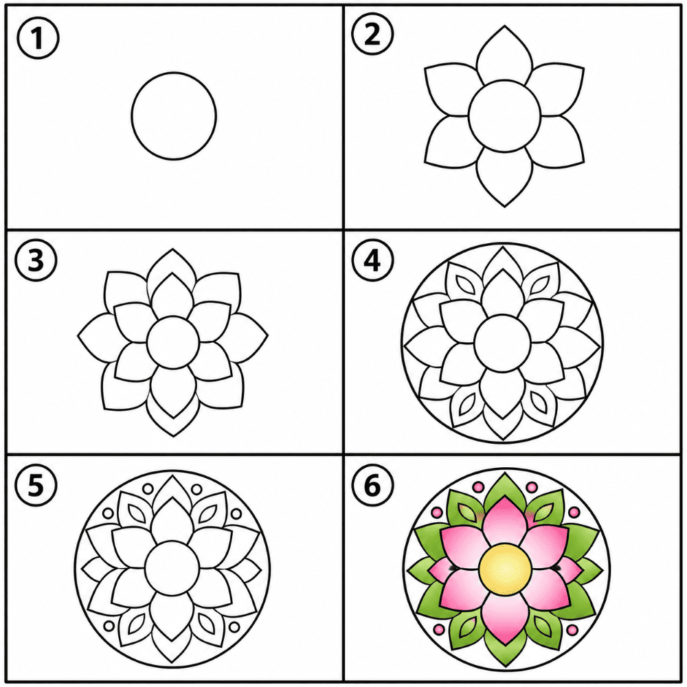 Lotus flower mandala Drawing Ideas