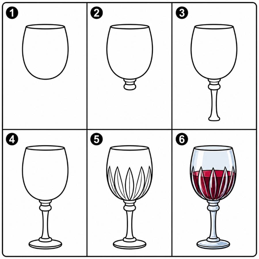 Luxury wine glass Drawing Ideas