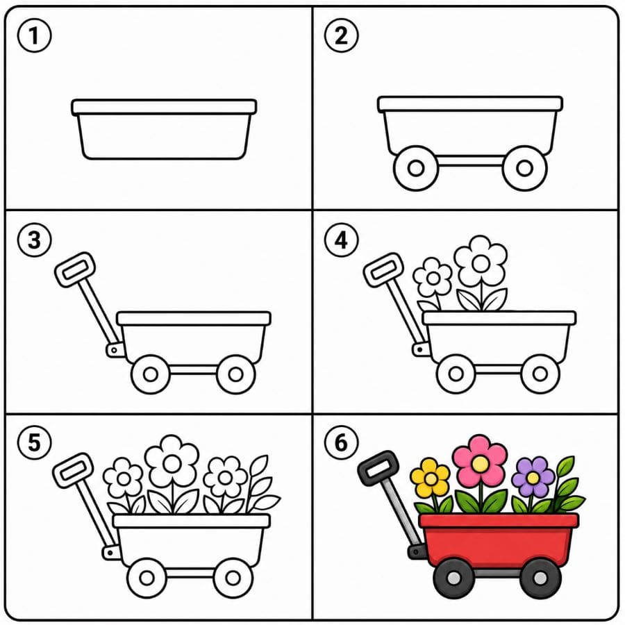 Mini wagon with flowers inside Drawing Ideas