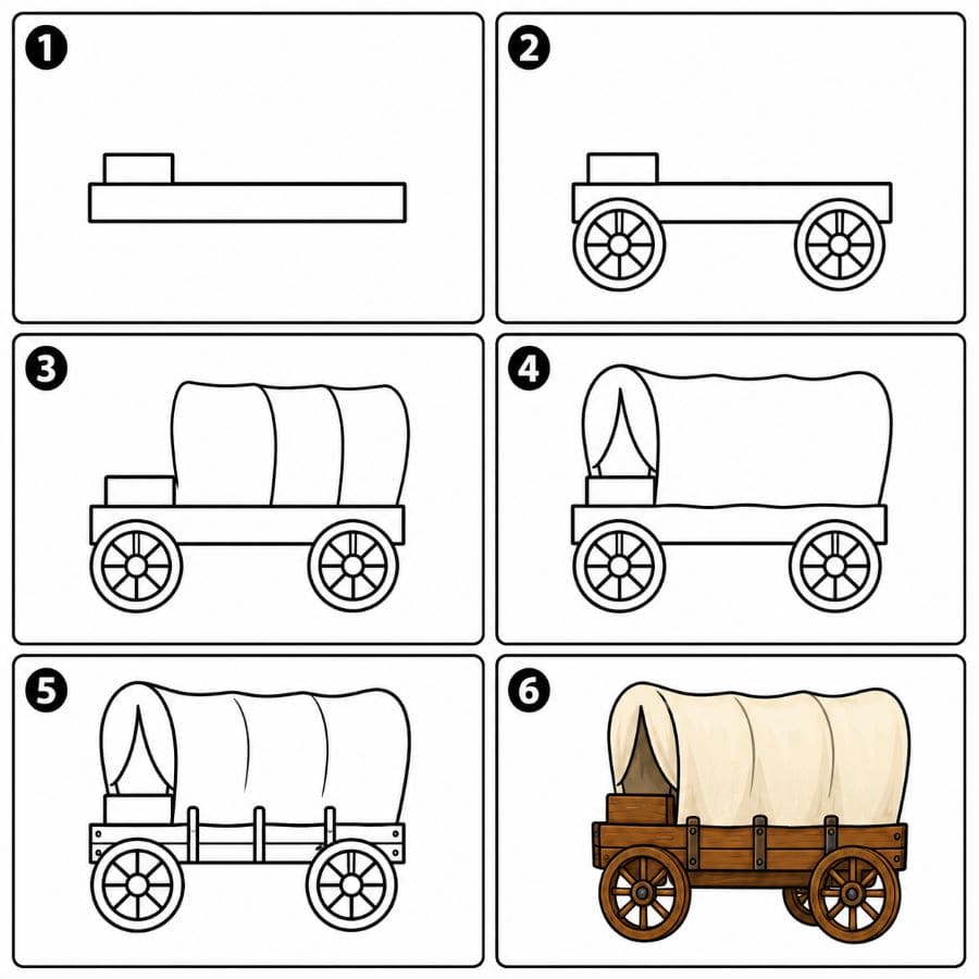 Old western cowboy wagon Drawing Ideas