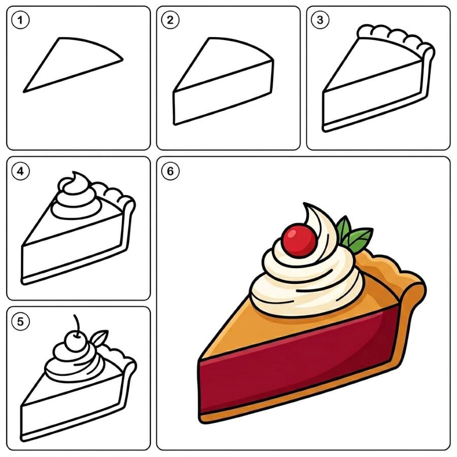 Pie with whipped cream Drawing Ideas