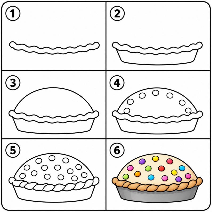 Pie with with colorful toppings Drawing Ideas