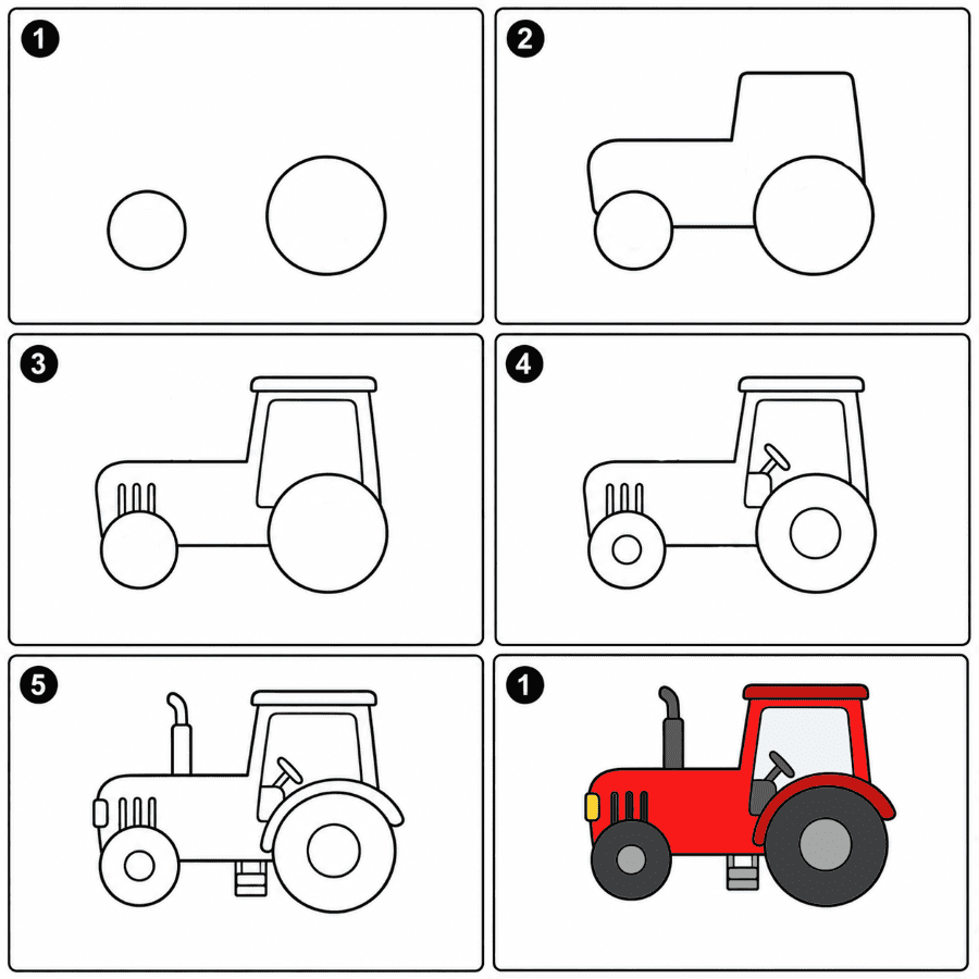 Red tractor Drawing Ideas