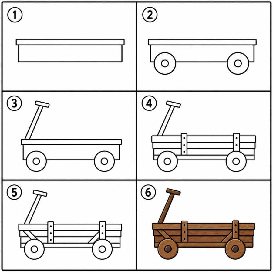 Rustic Wooden Wagon Drawing Ideas
