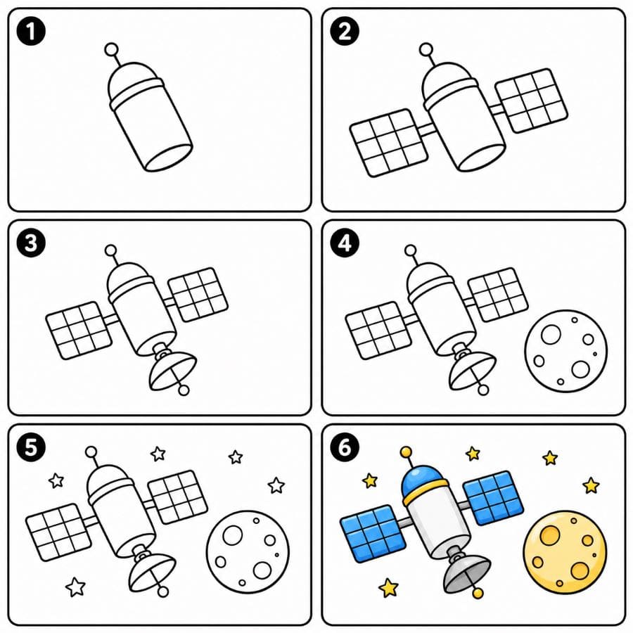 Satellite and moon scene Drawing Ideas