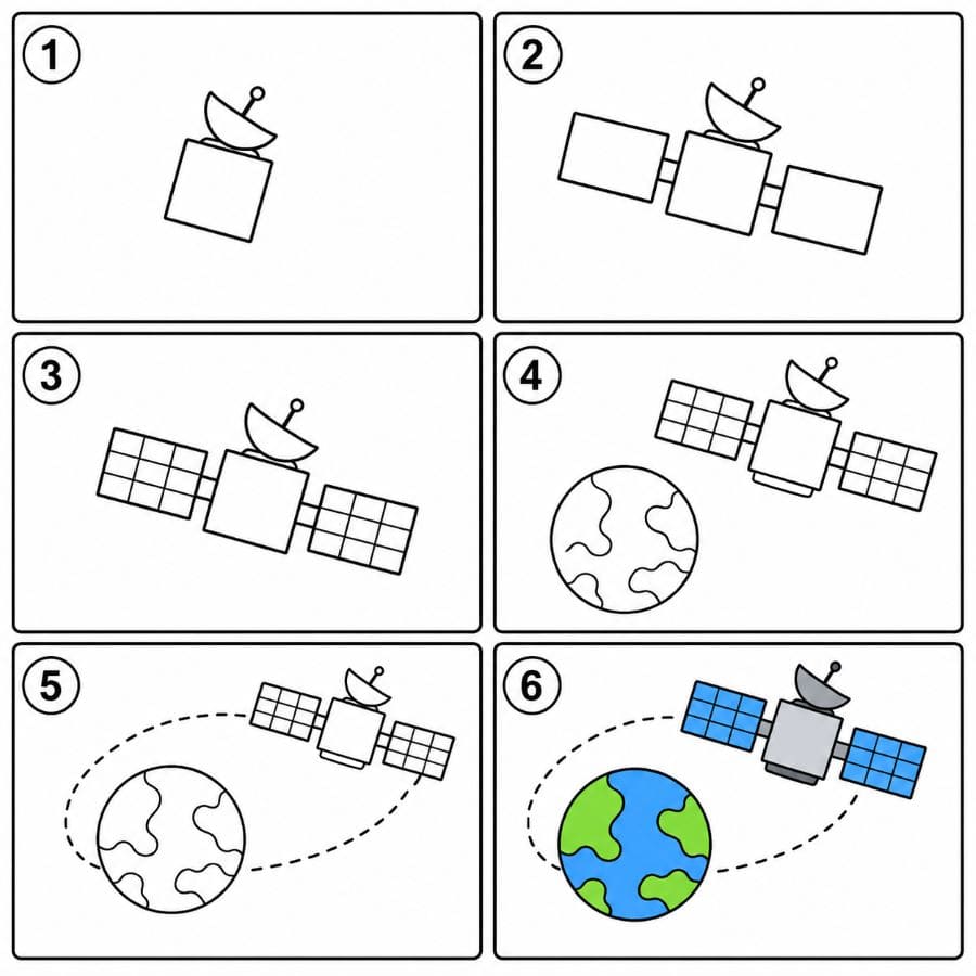Satellite orbiting Earth Drawing Ideas