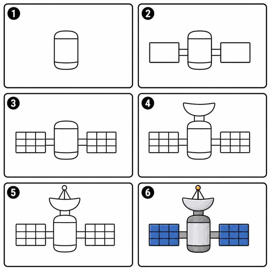 Satellite with antenna dish Drawing Ideas