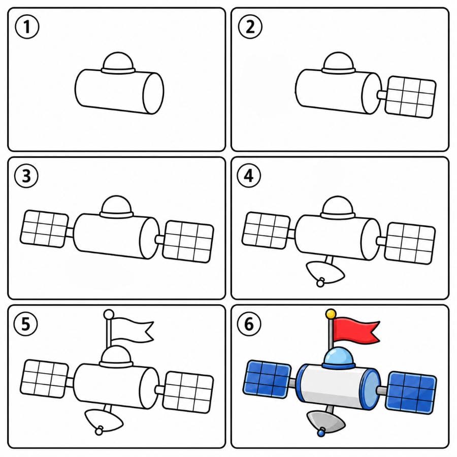 Satellite with flag Drawing Ideas