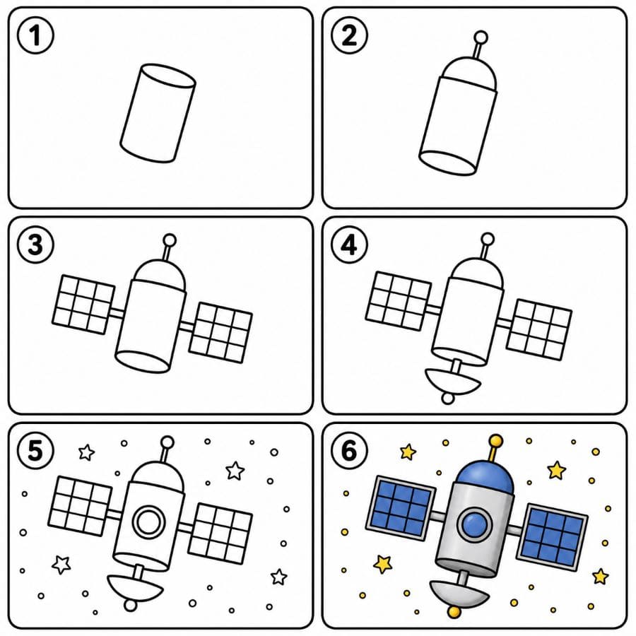 Satellite with stars Drawing Ideas