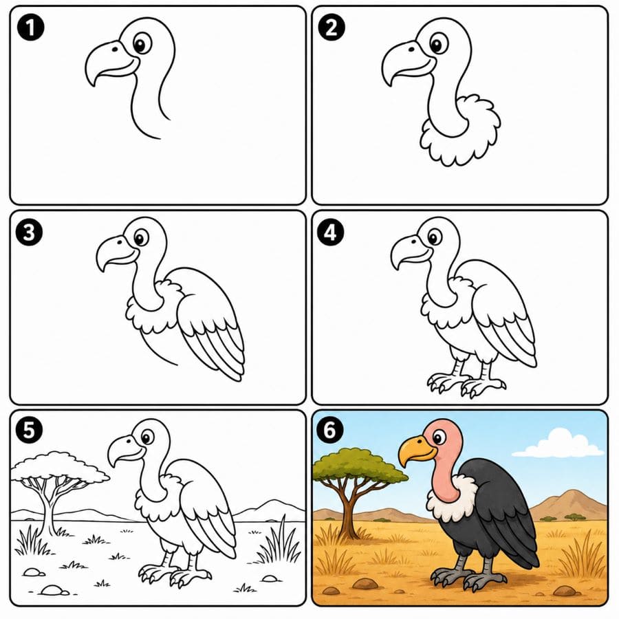 Savanna vulture Drawing Ideas
