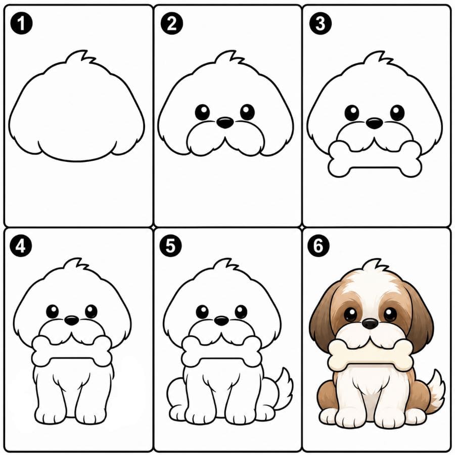 Shih Tzu Holding Bone Drawing Ideas
