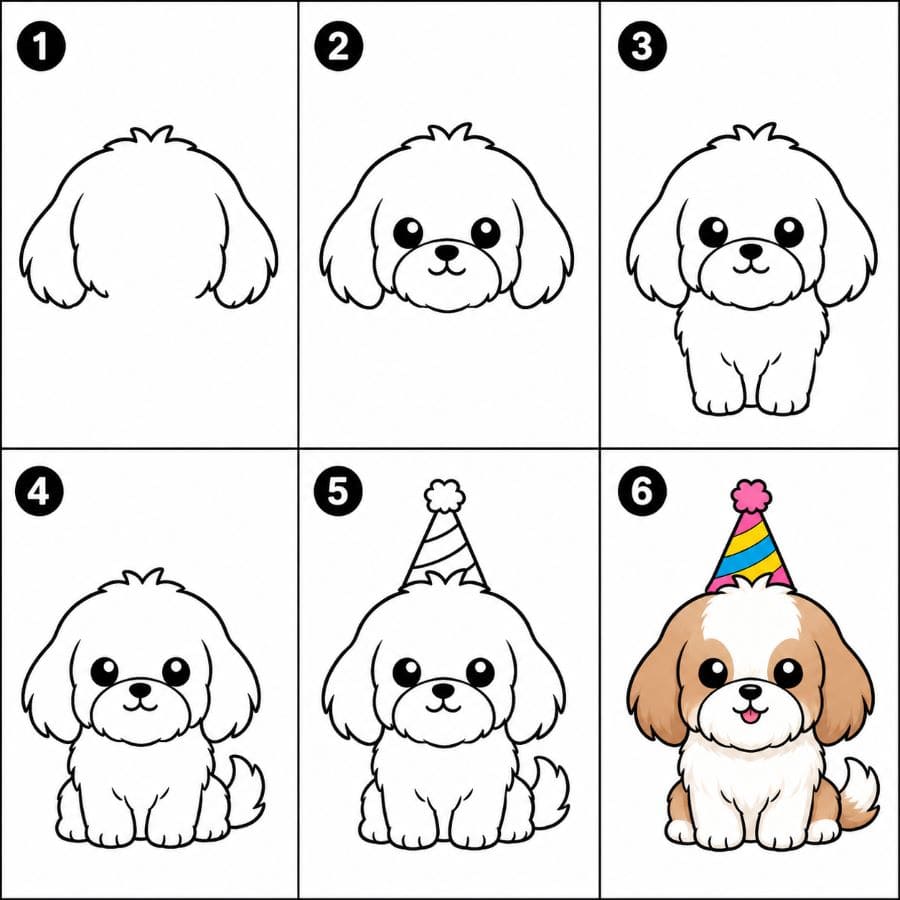 Shih Tzu Wearing Birthday Hat Drawing Ideas