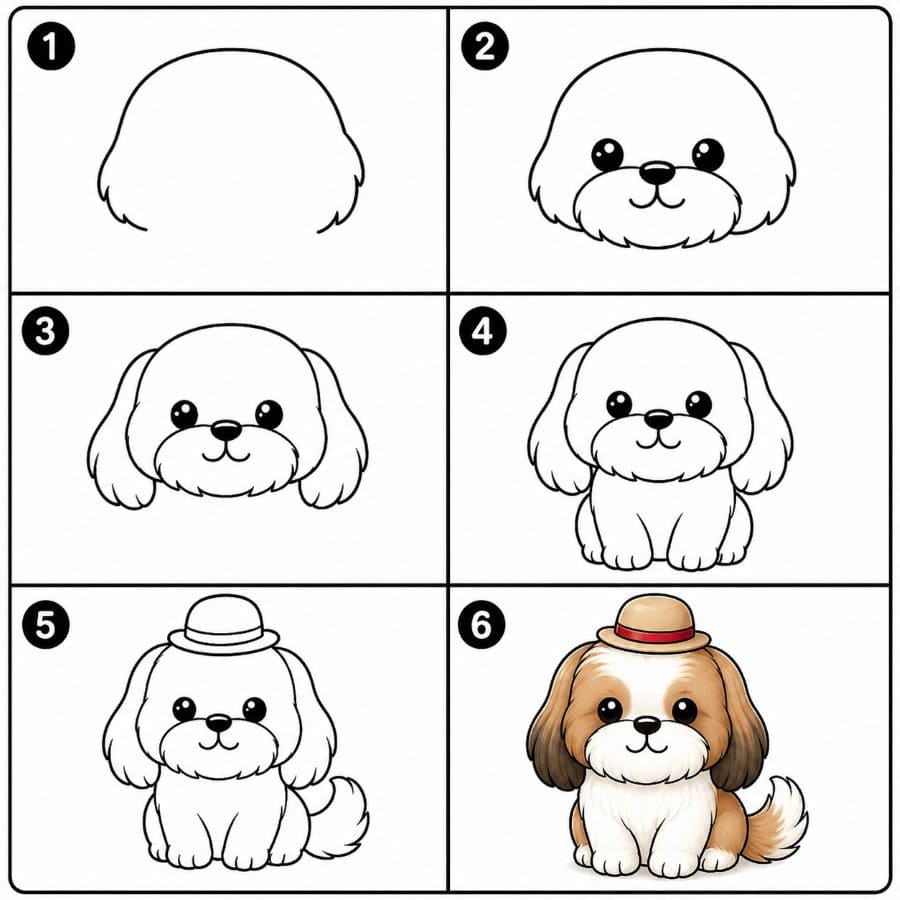 Shih Tzu Wearing Hat Drawing Ideas
