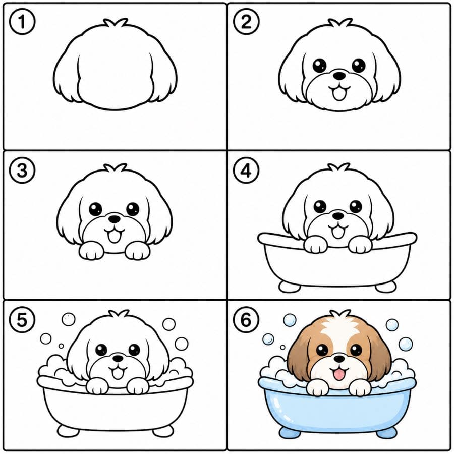 Shih Tzu in Bathtub Drawing Ideas
