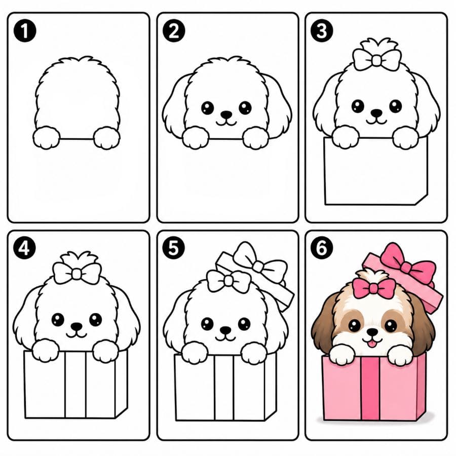 Shih Tzu in a Gift Box Drawing Ideas