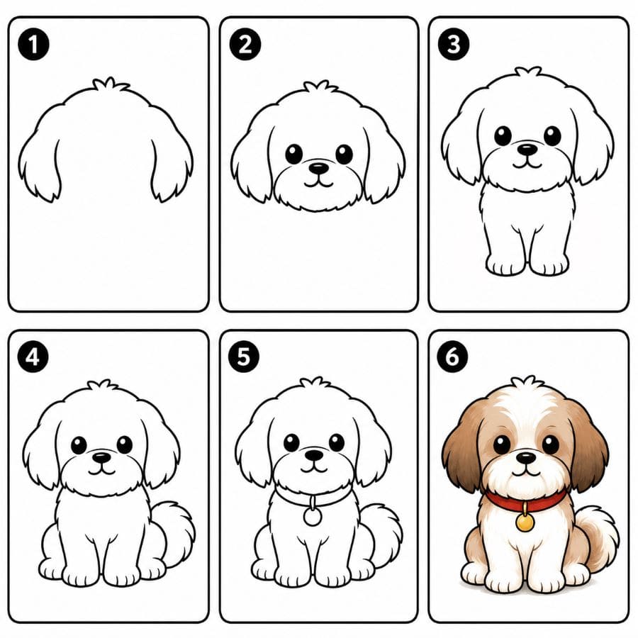 Shih Tzu with collar Drawing Ideas