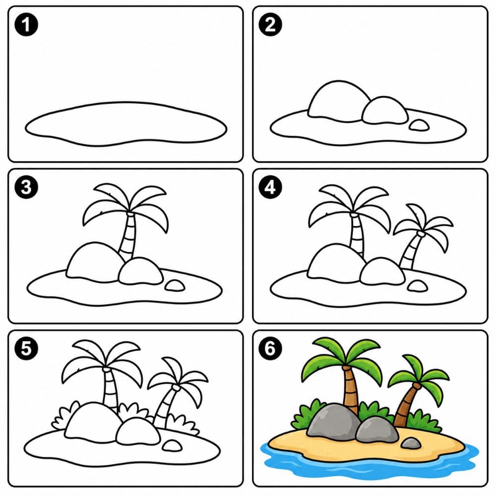 Simple island Drawing Ideas