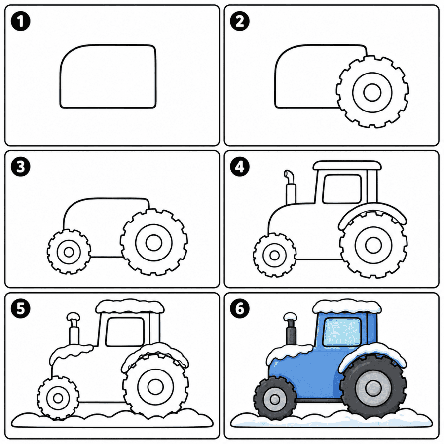 Snowy winter tractor Drawing Ideas