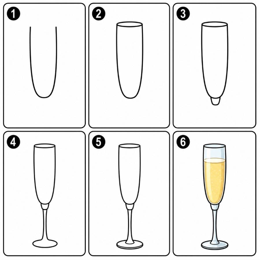 Sparkling wine glass Drawing Ideas