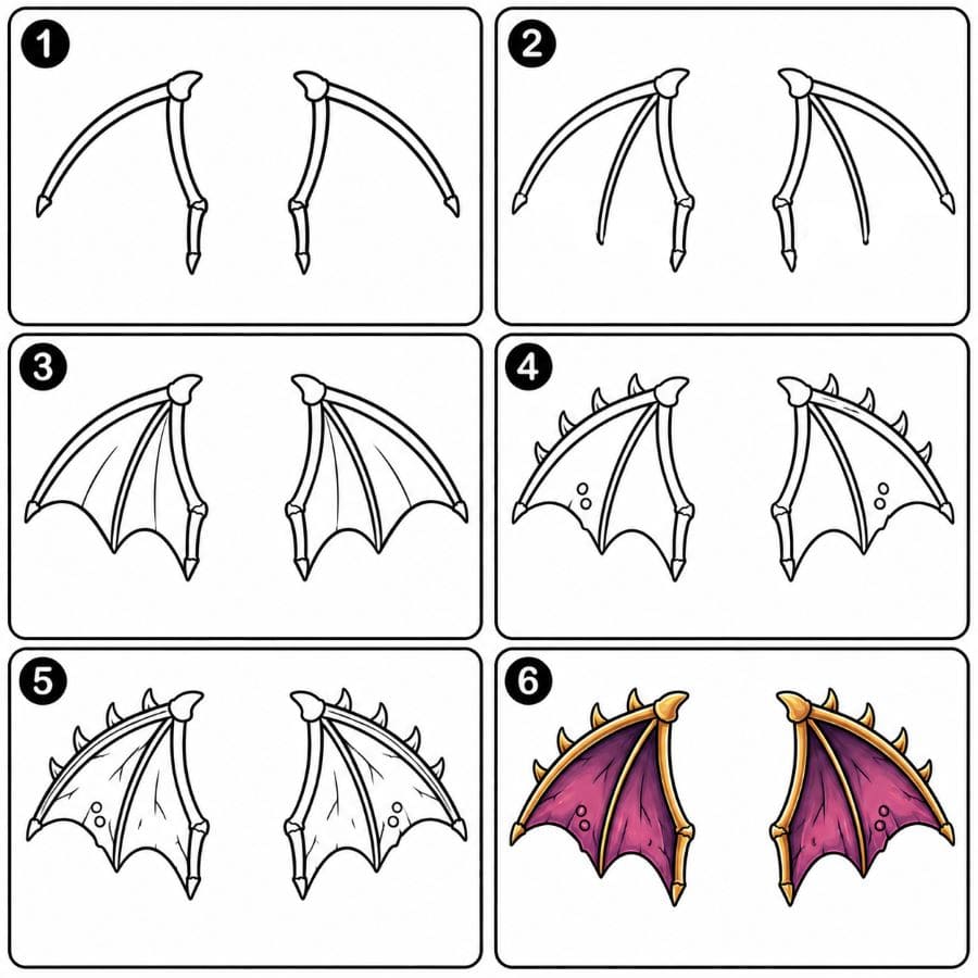 Stylized dragon wings Drawing Ideas
