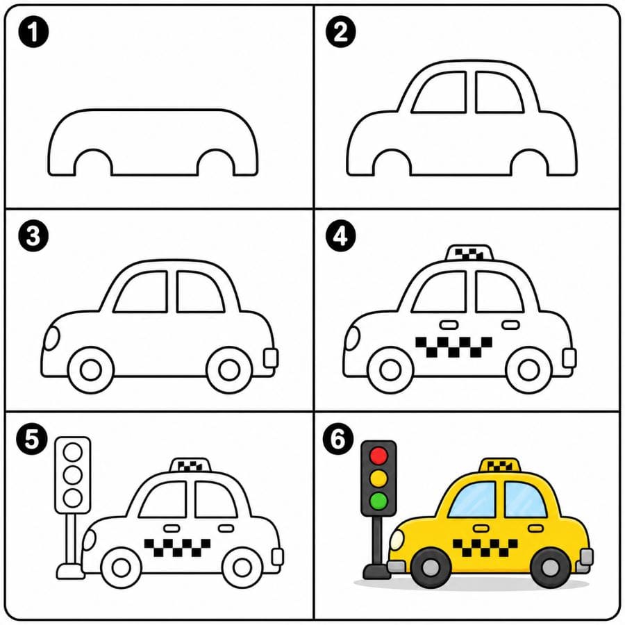 Taxi and traffic light Drawing Ideas