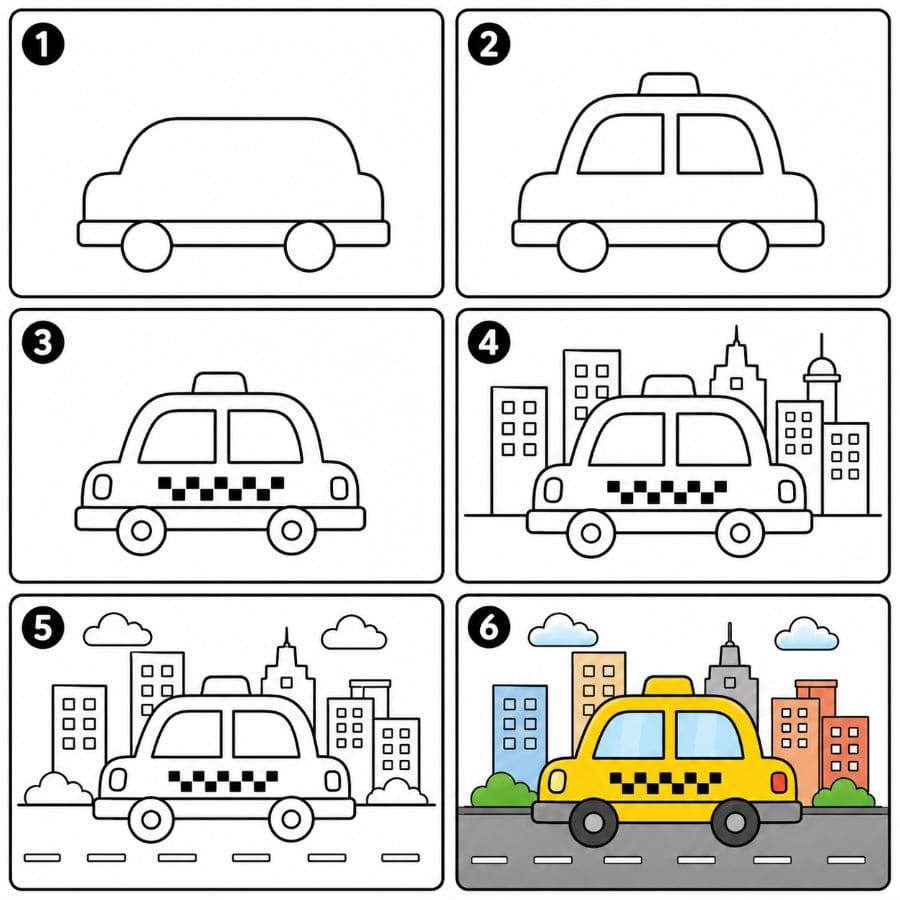 Taxi in the city Drawing Ideas