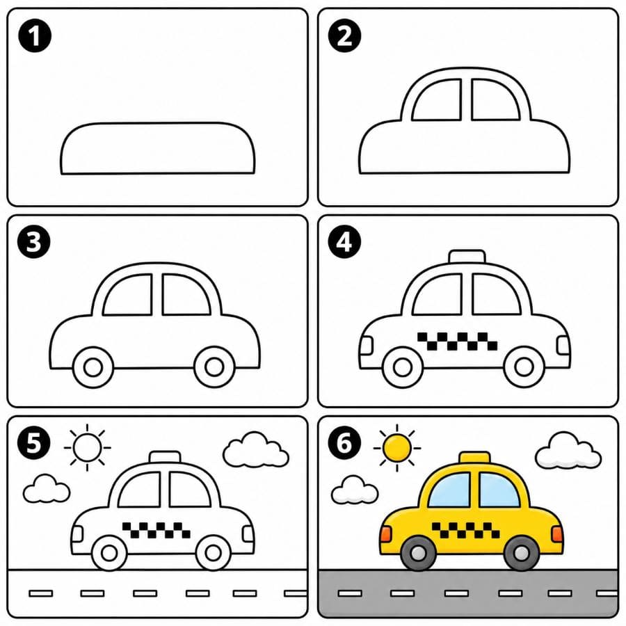 Taxi on the road Drawing Ideas
