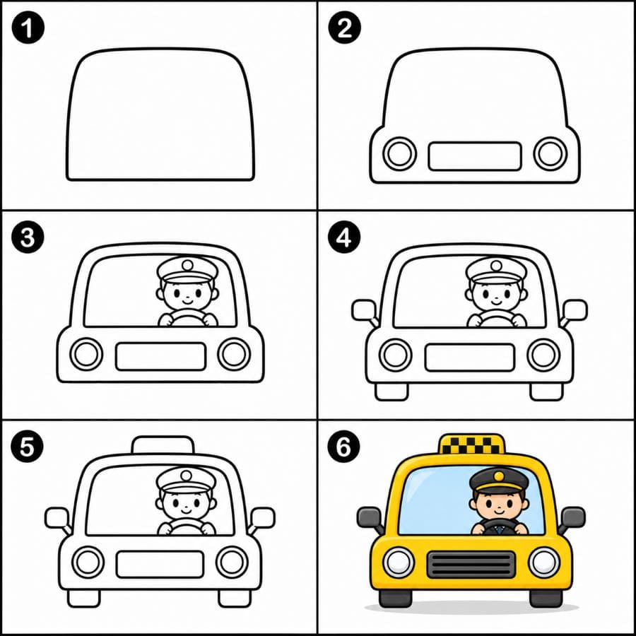 Taxi with driver Drawing Ideas