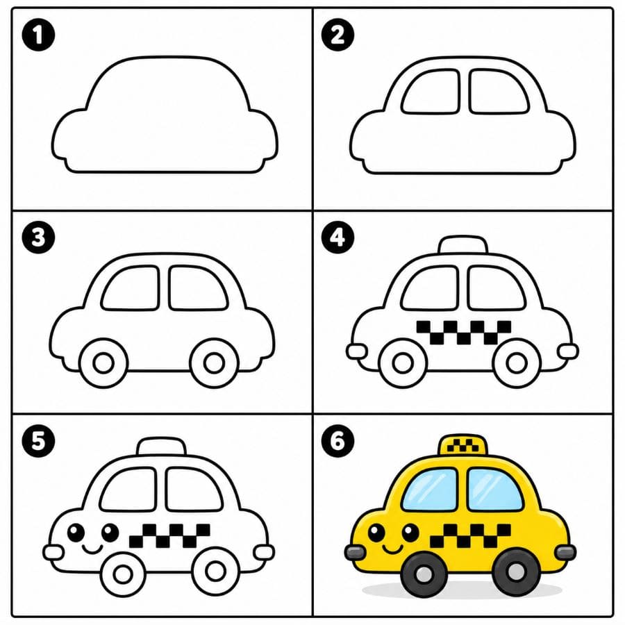 Taxi with smiling face Drawing Ideas