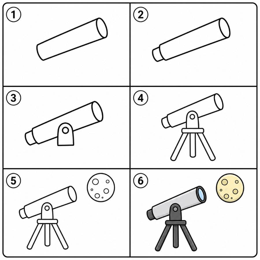 Telescope looking at the moon Drawing Ideas