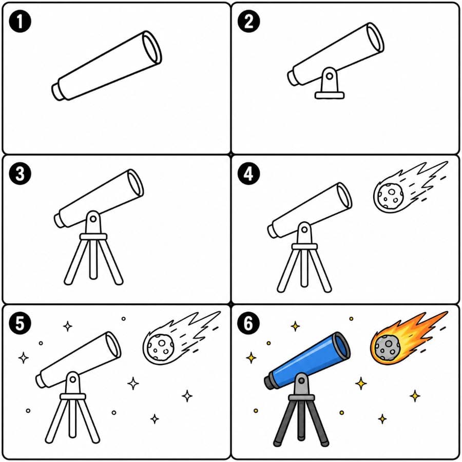 Telescope pointing at a comet Drawing Ideas