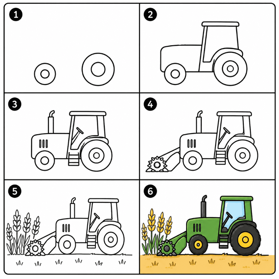 Tractor harvesting crops Drawing Ideas