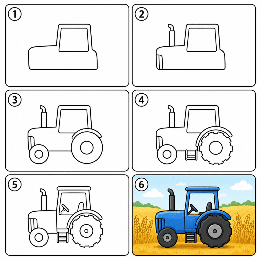 Tractor in a wheat field Drawing Ideas